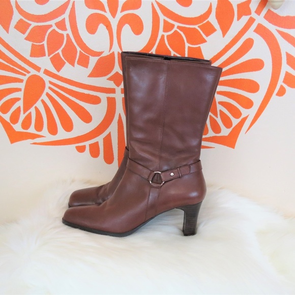 Bass Shoes - NWOT Bass Brown Leather High Heel Boots 10M